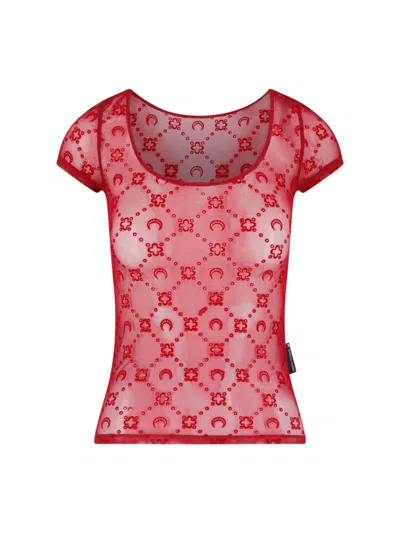Marine Serre Mesh T-shirt Moonogram In Red