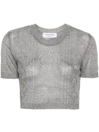 Marine Serre Metallic Fine-ribbed Top In 银色
