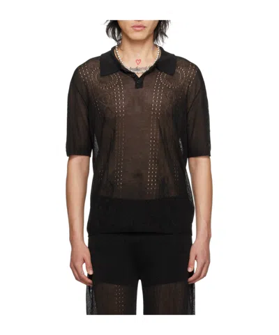 Marine Serre Metallic Short-sleeved Polo Shirt In Black