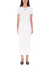 Marine Serre Ribbed Midi Dress Round Neckline In White