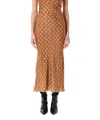 Marine Serre Printed High Waist Midi Skirt With Side Slit In Beige