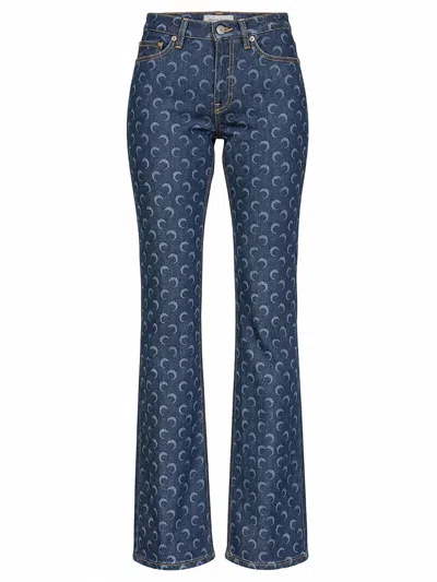 Marine Serre Midnight Blue Denim Bootcut Jeans In Multi