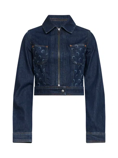Marine Serre Womens Midnight Blue Denim Logo-print Denim Trucker Jacket