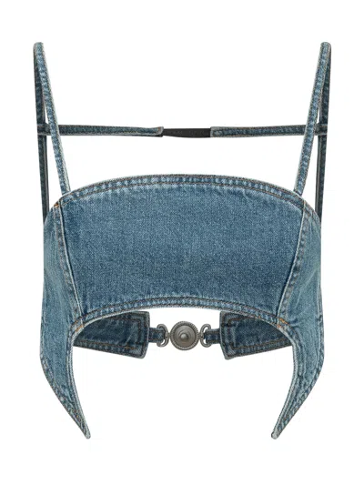 Marine Serre Mini Bra Top In Blue
