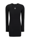 Marine Serre Fitted Black Mini Dress With Long Sleeves And Round Neckline In Black