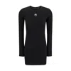Marine Serre Fitted Black Mini Dress With Long Sleeves And Round Neckline In Black