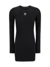 Marine Serre Fitted Black Mini Dress With Long Sleeves And Round Neckline In Black