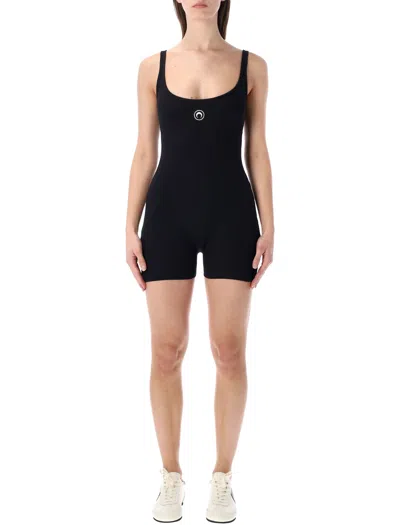 Marine Serre Mini Dress In Regenerated Moire In Black
