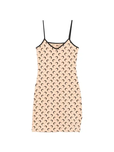 Marine Serre Mini Dress With Moon Print And Adjustable Straps In Neutral