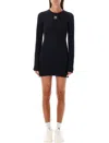 Marine Serre Fitted Black Mini Dress With Long Sleeves And Round Neckline In Black