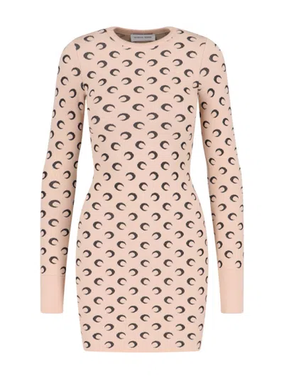 Marine Serre Crescent-moon-jacquard Mini Dress In Pink