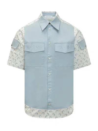 Marine Serre Mini Sleeves Cut Shirt With Pocket Detail In Blue