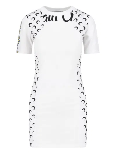 Marine Serre Logo Crew Neck Dress In White