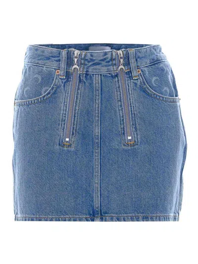 Marine Serre Denim Blue Mini Denim Skirt