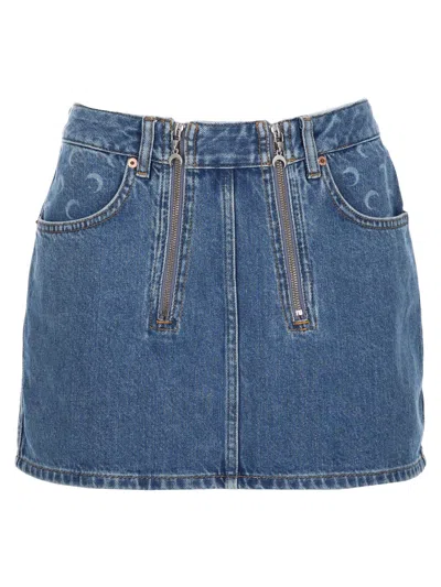 Marine Serre High-waisted Crescent Pattern Denim Mini Skirt In Blue