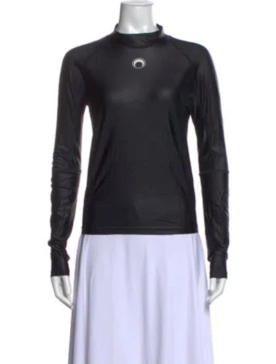 Pre-owned Marine Serre Mock Neck Long Sleeve Top In Black