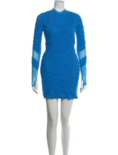 Pre-owned Marine Serre Mock Neck Mini Dress In Blue