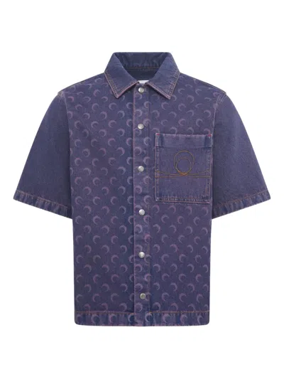 Marine Serre Monogram Denim Shirt In Purple