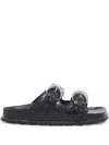 Marine Serre Monogram-embossed Leather Slides