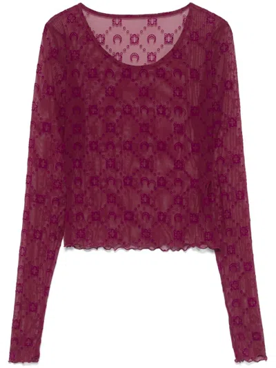 Marine Serre Monogram-flock Mesh Top In Pink