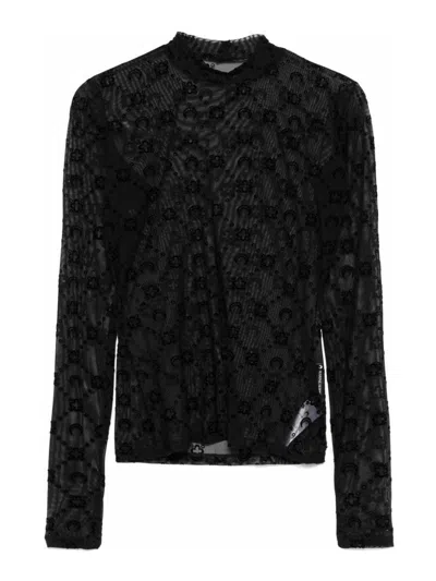 Marine Serre Monogram Mesh Flock Highneck Top In Black
