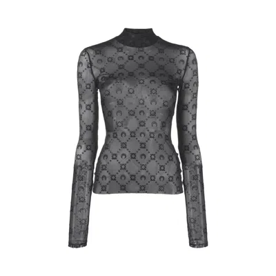 Pre-owned Marine Serre Monogram Mesh Flock Long-sleeve Highneck Top 'black' | Women's Size S