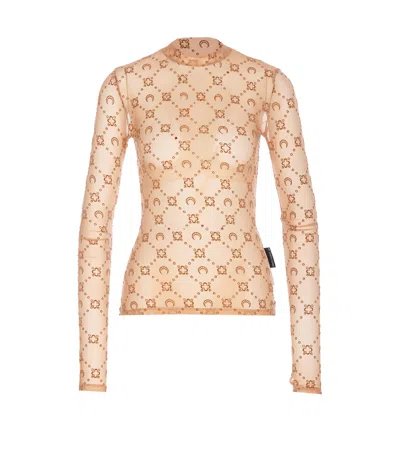 MARINE SERRE MONOGRAM MESH FLOCK LONG SLEEVES TOP