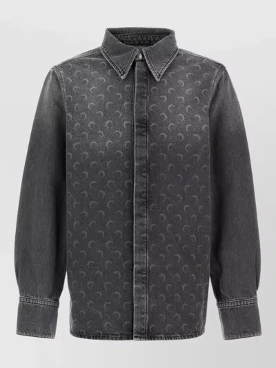 Marine Serre Monogram Patterned Long Sleeve Denim Top In Gray