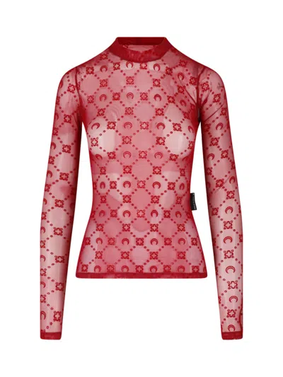 Marine Serre Red Semi-transparent Monogram Fitted Top In Multi
