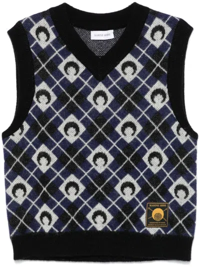 Marine Serre Moon Argyle Knit Vest In Black