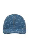 Marine Serre Denim Baseball Cap With Crescent Moon Pattern And Adjustable Strap In Blue