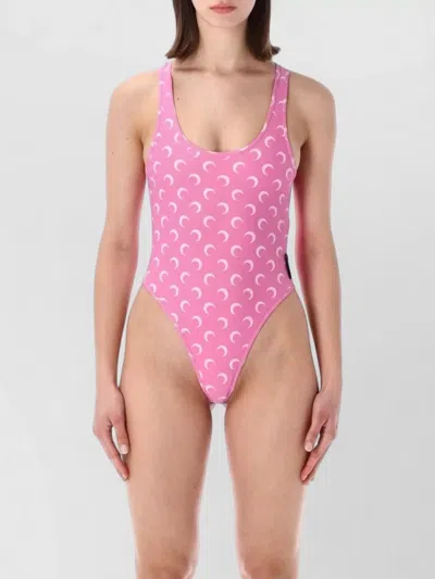 Marine Serre Moon Bodysuit Cross Back High Cut In Pink