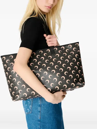 Marine Serre Moon Canvas Tote Bag In Black