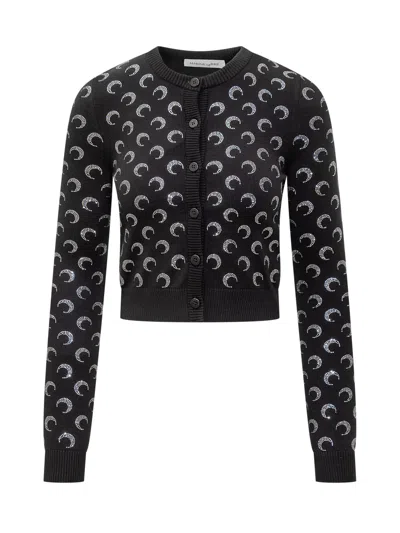 Marine Serre Rhinestoned Embellished Knit Cardigan In Black