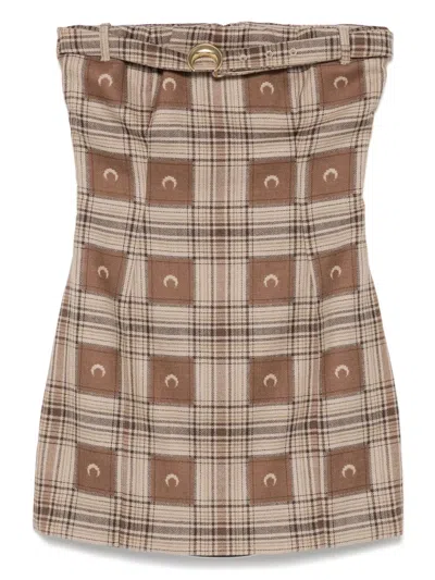 Marine Serre Moon Check-jacquard Mini Dress In Brown
