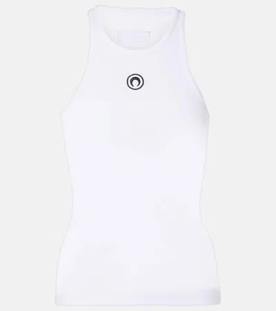 Marine Serre White Moon Logo Ribbed Jersey Tank Top In Gray