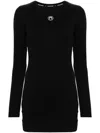 Marine Serre Fitted Black Mini Dress With Long Sleeves And Round Neckline In Black
