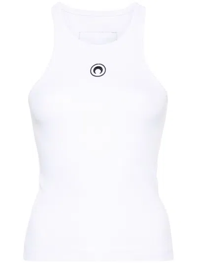Marine Serre White Moon Logo Ribbed Jersey Tank Top In Gray