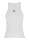 Marine Serre White Sleeveless Tank Top With Logo Detail And Logo Patch In Cotton Stretch Woman In White