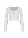 Marine Serre Short Sleeve Cropped Top With Scoop Neck In White