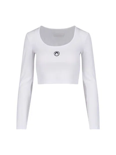 Marine Serre Round-neck Long-sleeved Fitted Short-sleeved T-shirt In White