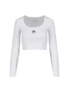 Marine Serre Short Sleeve Cropped Top With Scoop Neck In White
