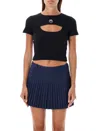 Marine Serre Black Moon Logo Ribbed Jersey Cut-out T-shirt In Black