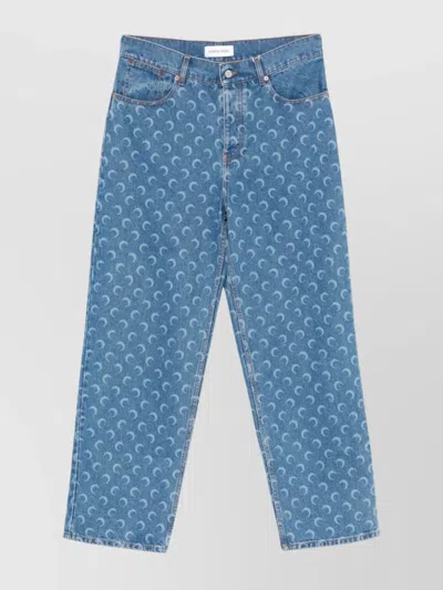 Marine Serre Moon Denim Baggy Jeans With All-over Print In Clear Blue