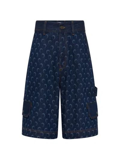Marine Serre Moon Denim Bermuda Shorts In Blue