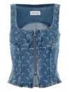 Marine Serre Moon Denim Bustier Top In Blue