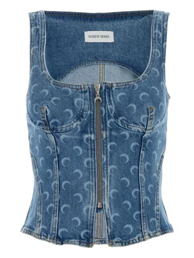 MARINE SERRE MOON DENIM BUSTIER TOP