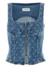 Marine Serre Moon Denim Bustier Top In Blue