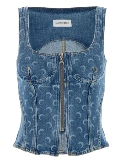 MARINE SERRE MARINE SERRE MOON DENIM BUSTIER TOP