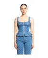 Marine Serre Crescent-moon-print Denim Top In Blue